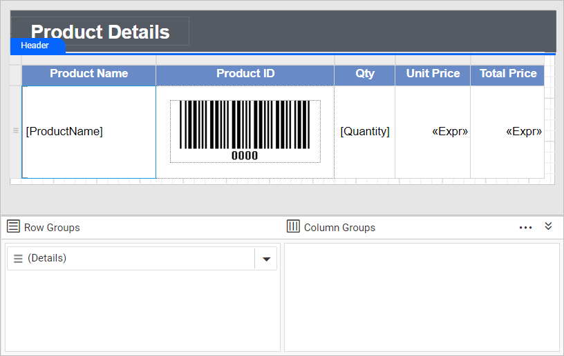 Product Details report design
