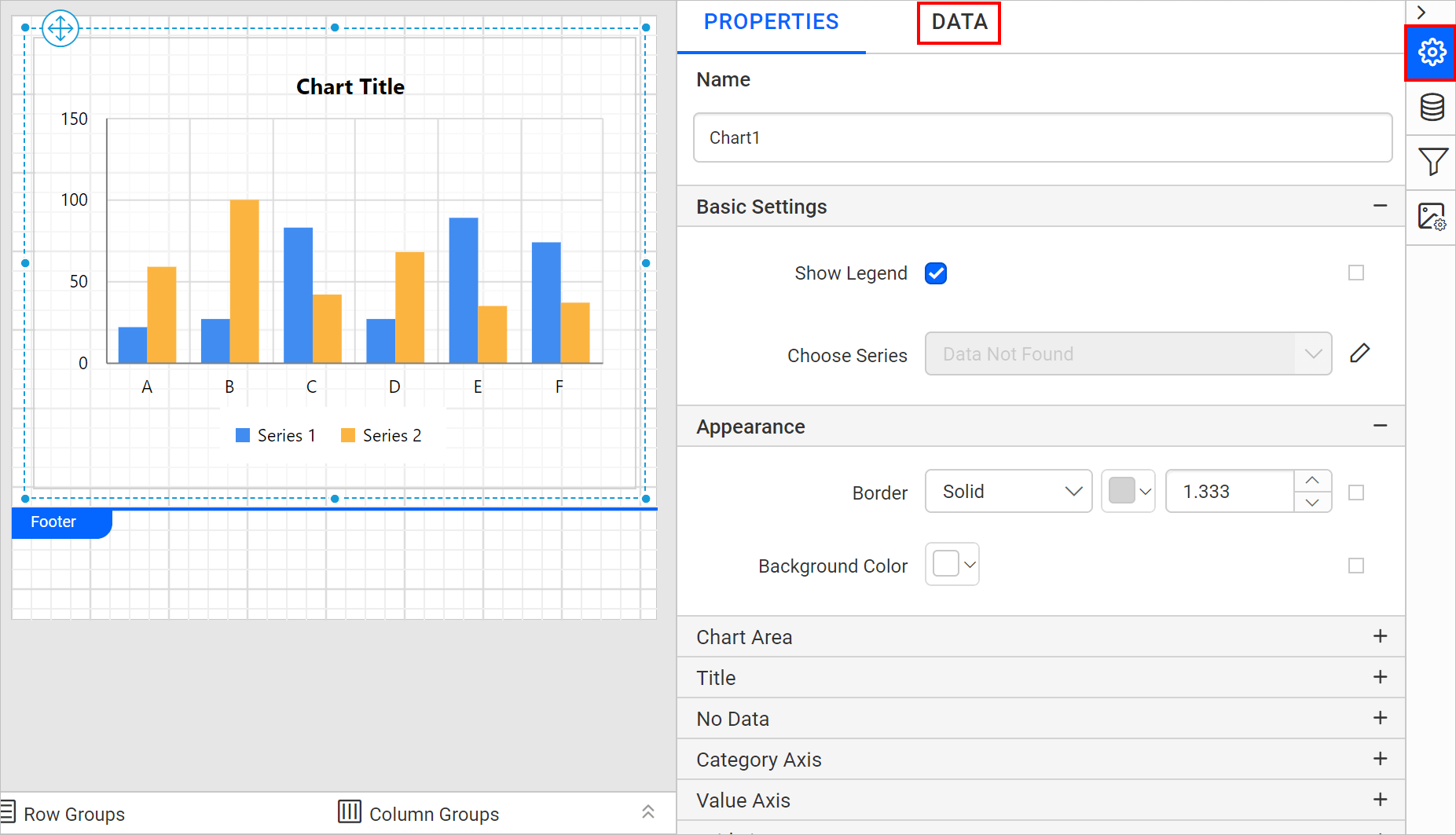 Chart properties pane