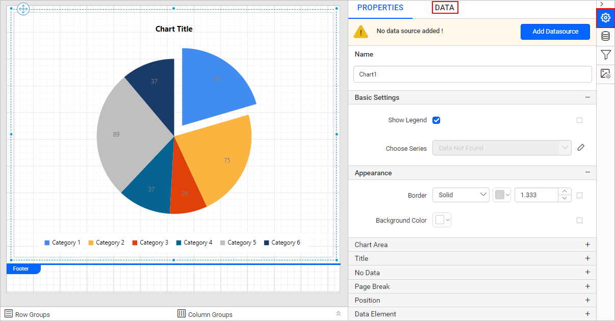 Chart properties pane