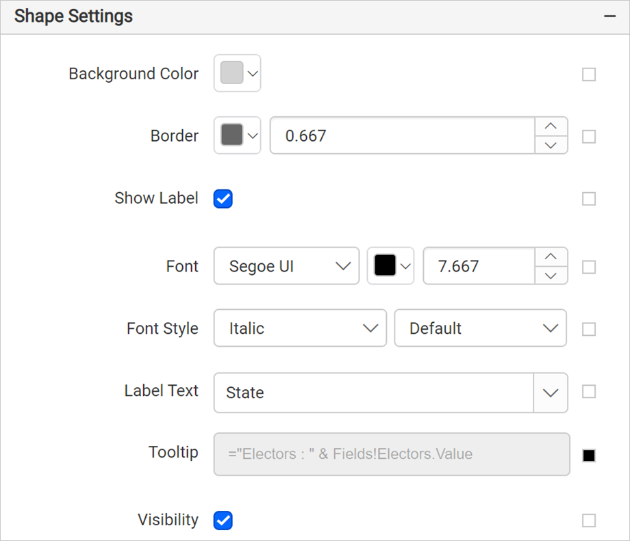 Shape settings