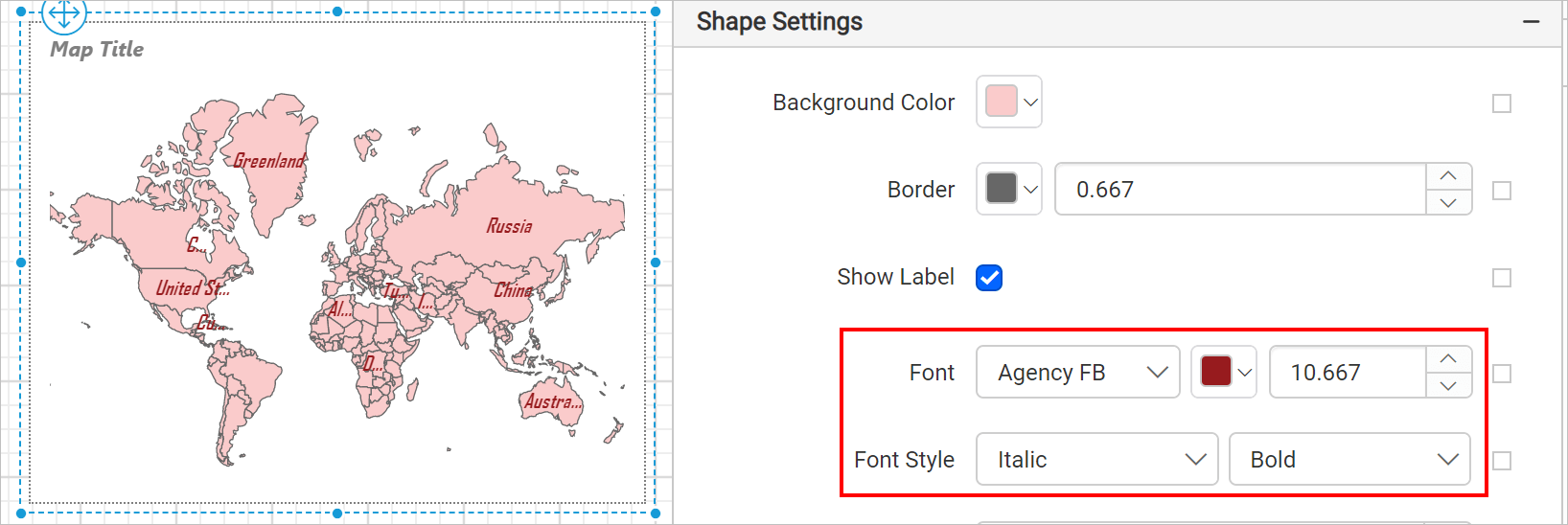 Shape label in map design