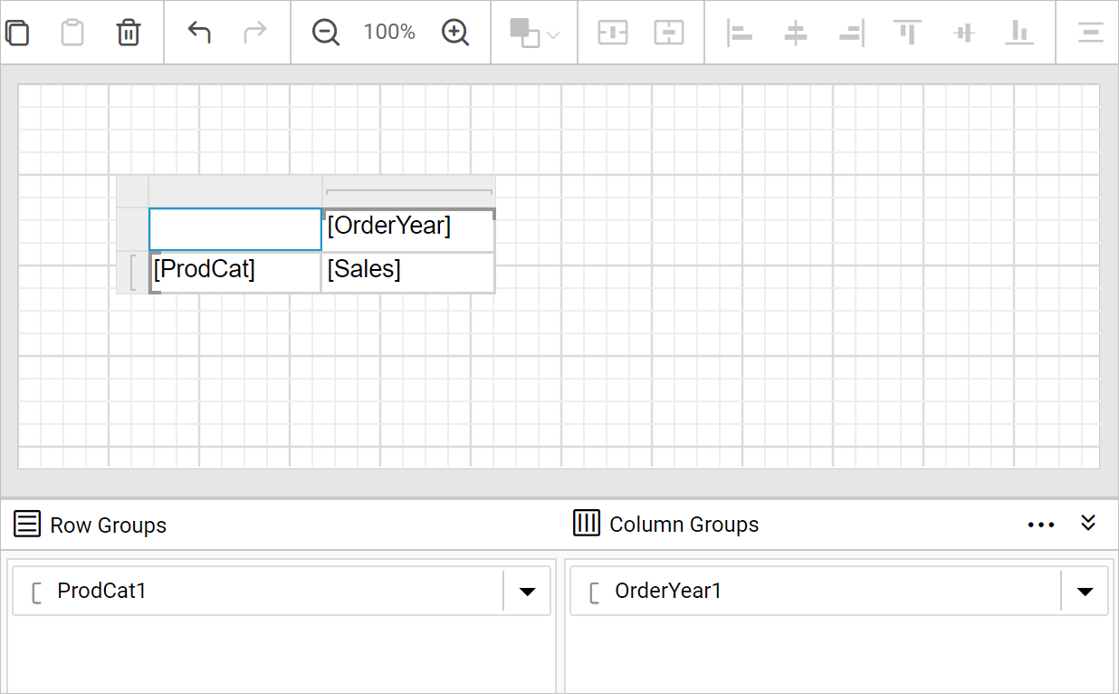 Drag and drop tablix report item into design area