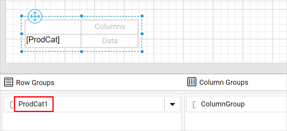 Drag and drop tablix report item into design area