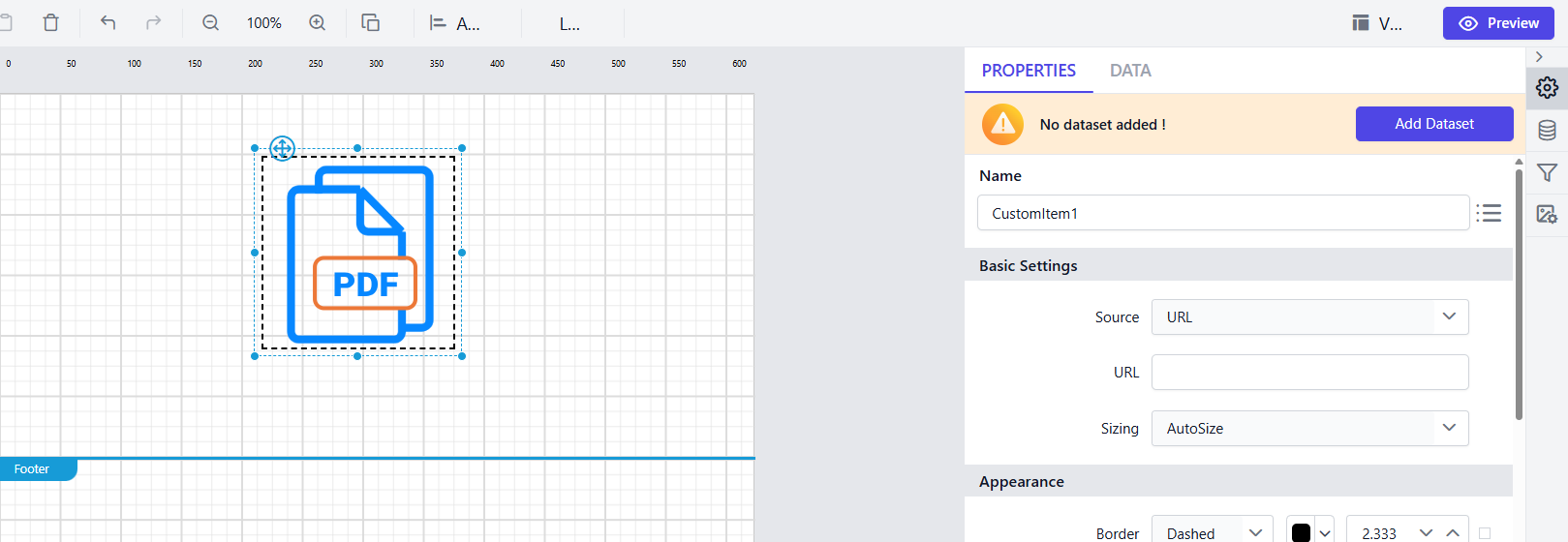 PDF item with properties view