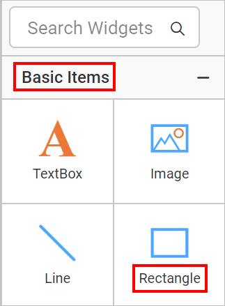 Rectangle listed in item panel