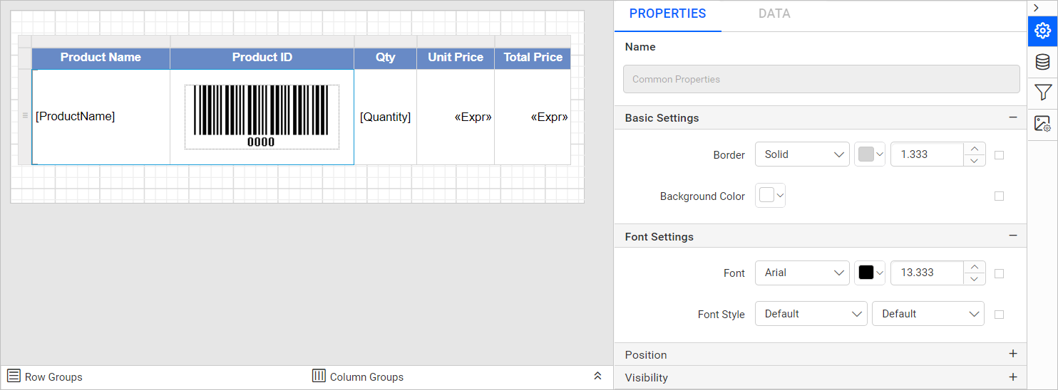 Same report item selection