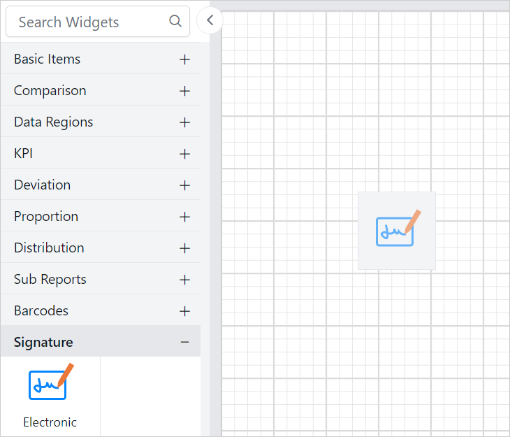 Drag and drop signature report item into design area