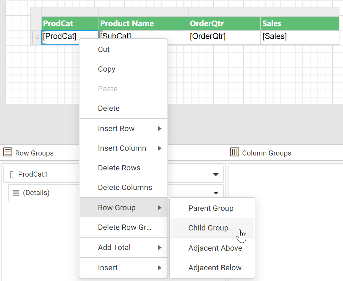 Open group menu