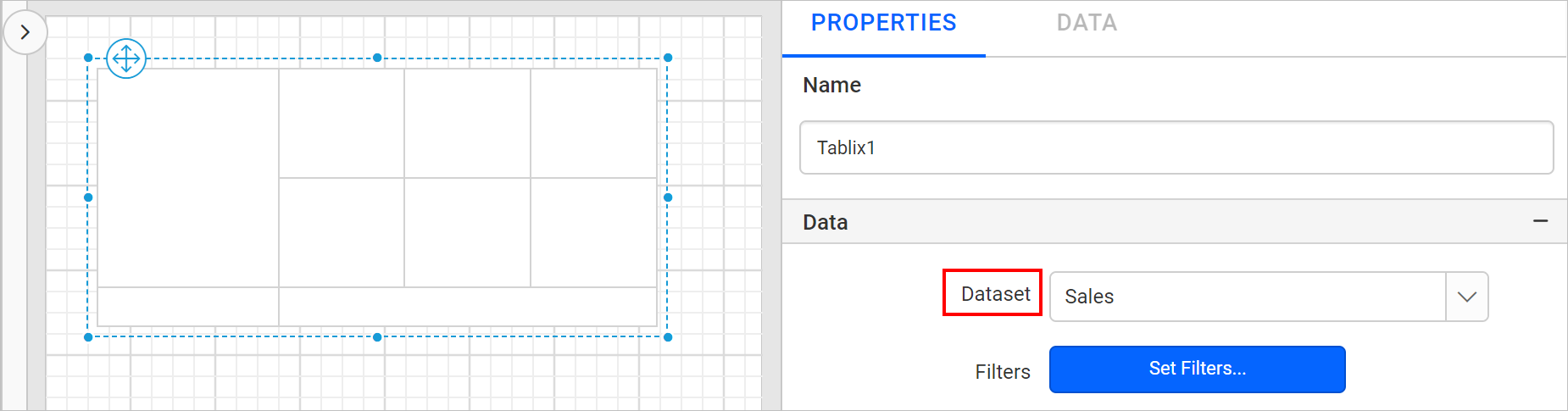 Tablix listed in item panel