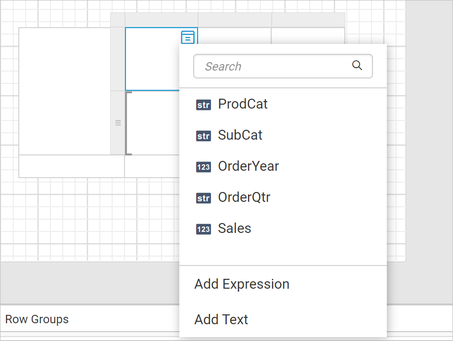 Tablix listed in item panel