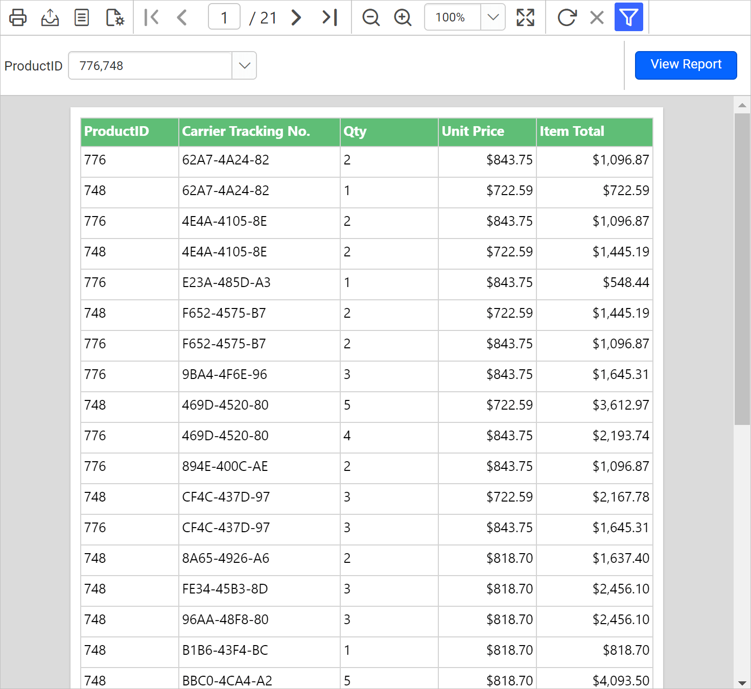 Multi value parameter preview