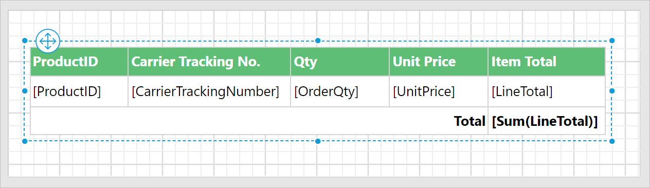 Select the table report item
