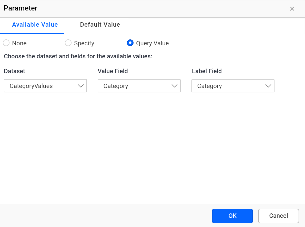 Define available values for category parameter