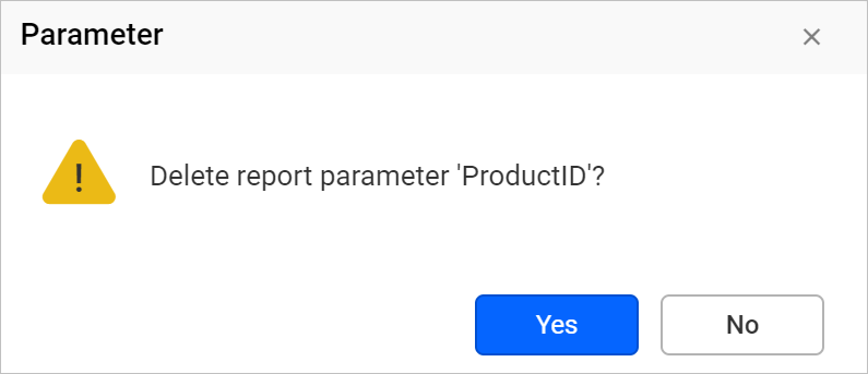 Parameter delete confirmation dialog