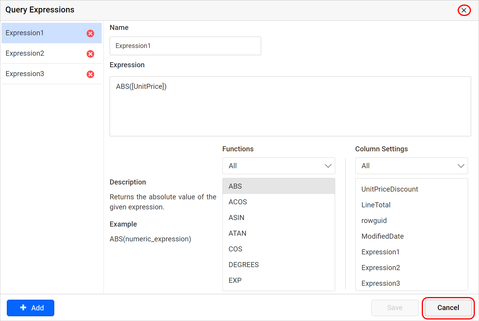 Query expresssion dialog