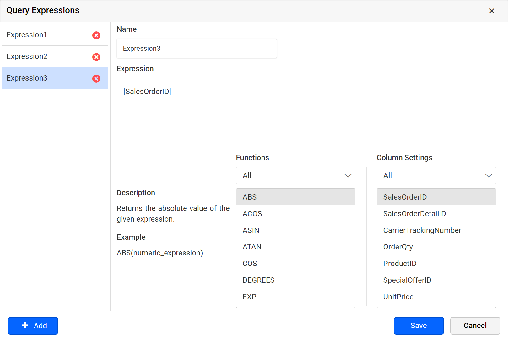 Query expresssion dialog