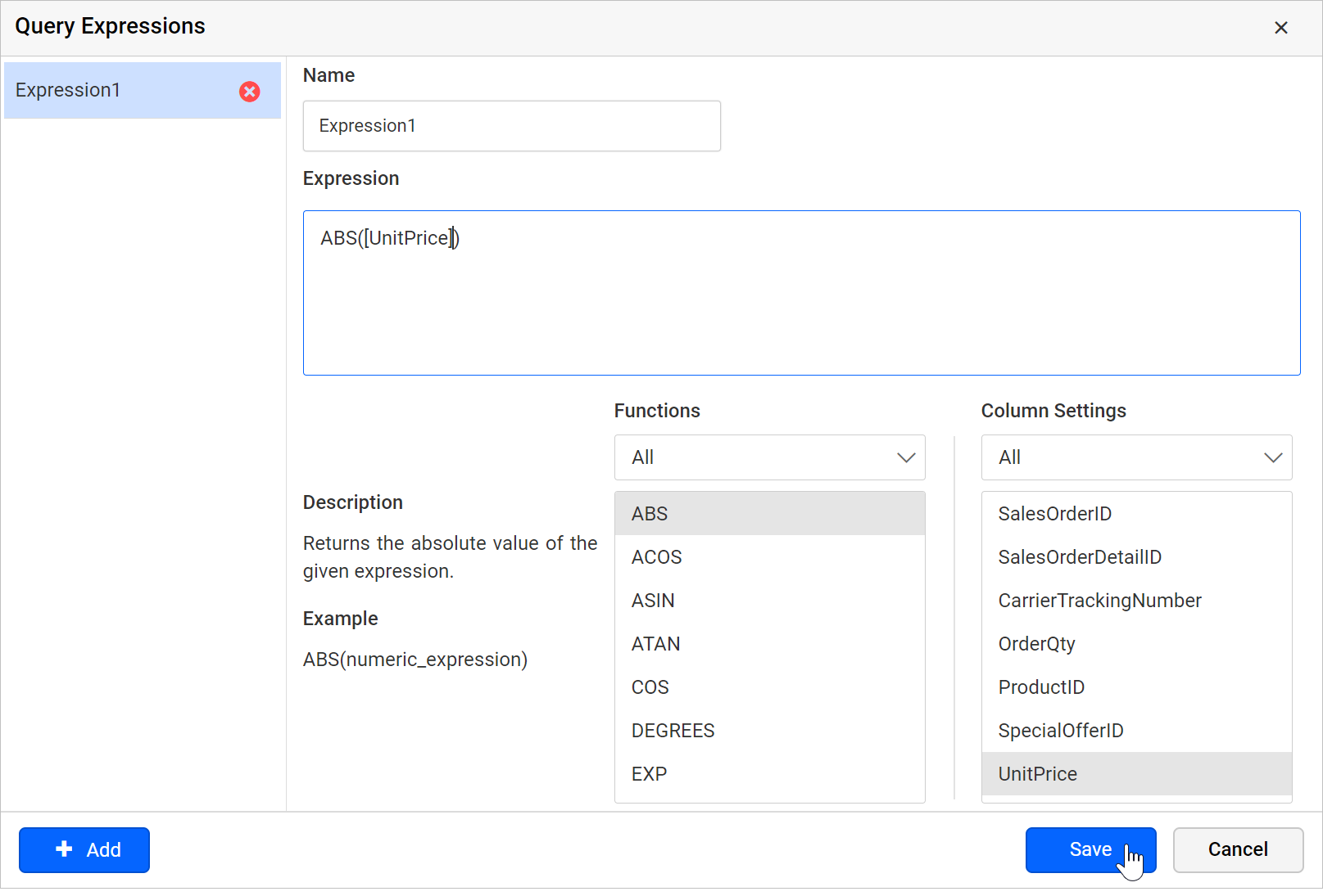 Query expresssion dialog