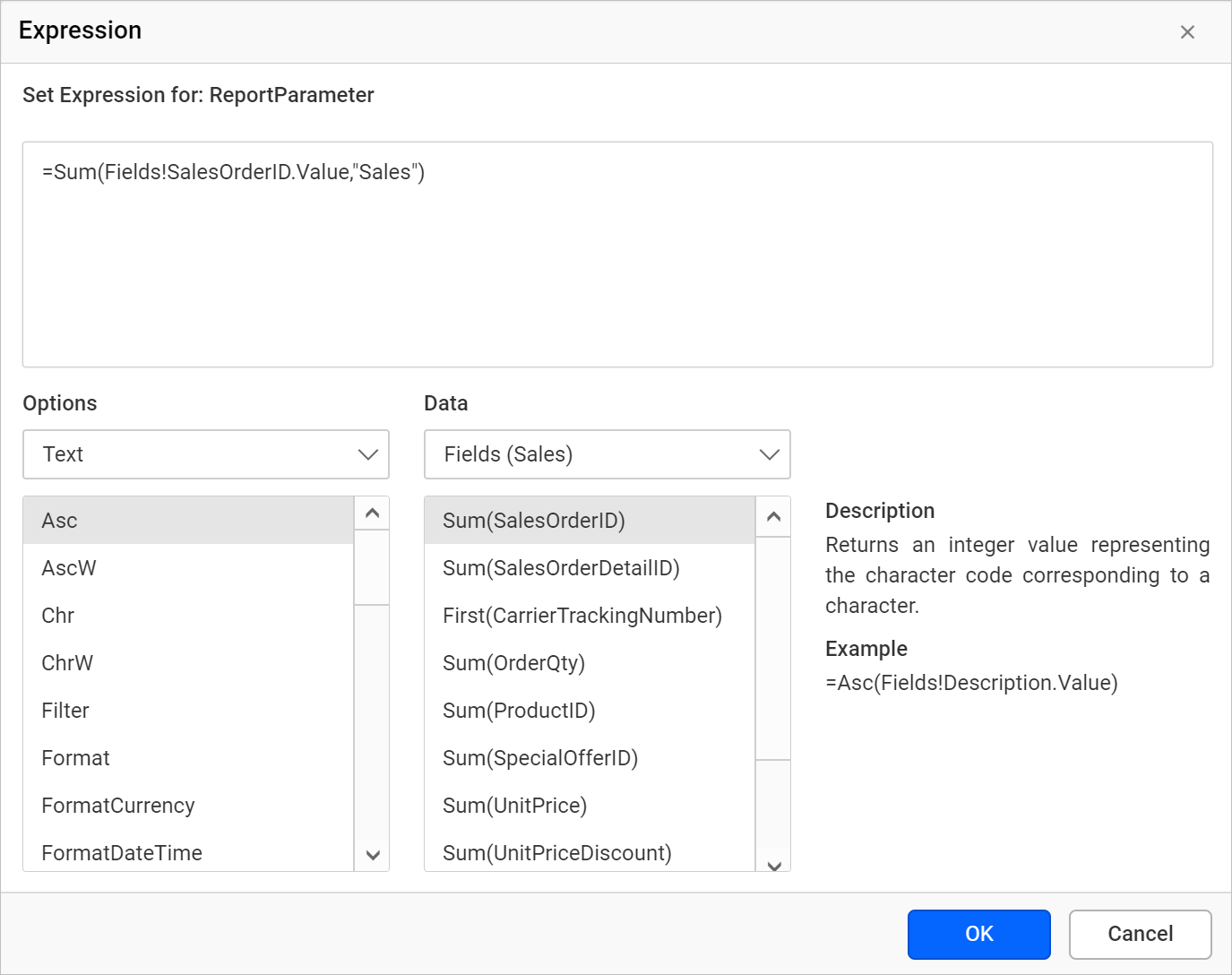 Assign data field as expression