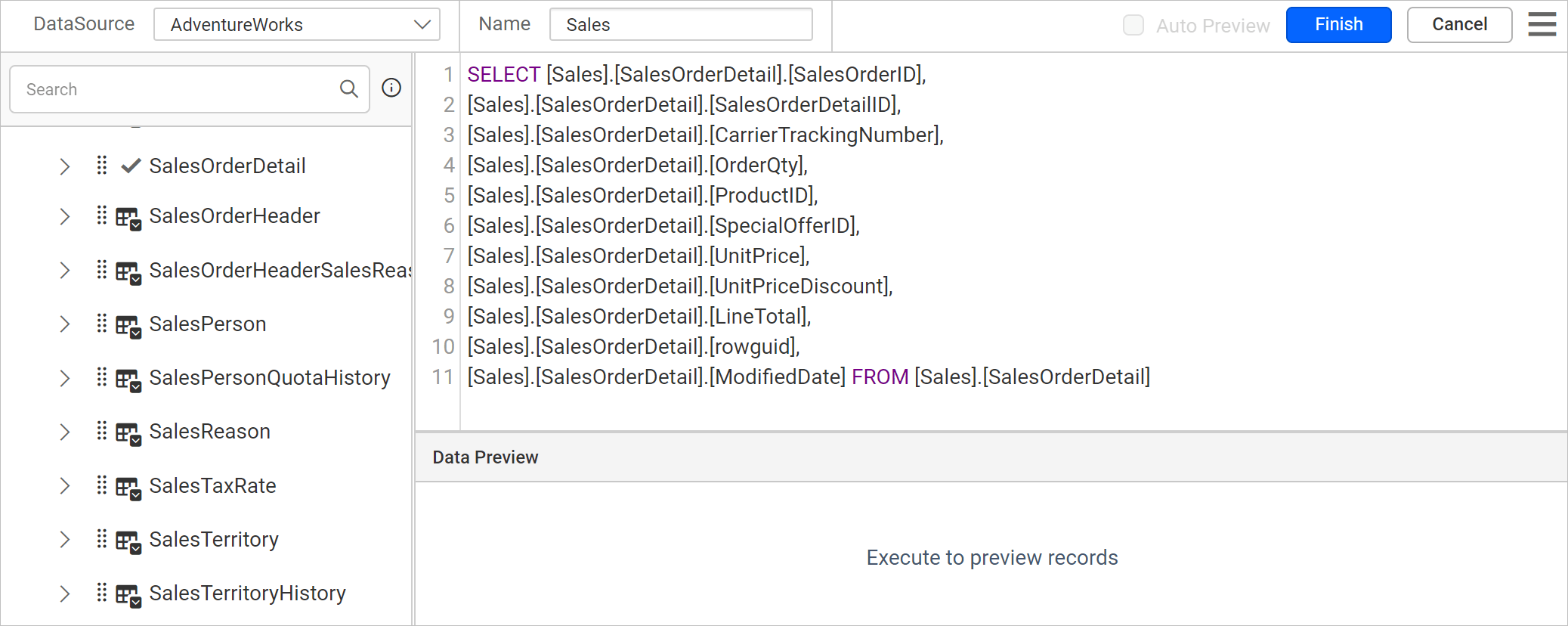 Query joiner icon in enabled state