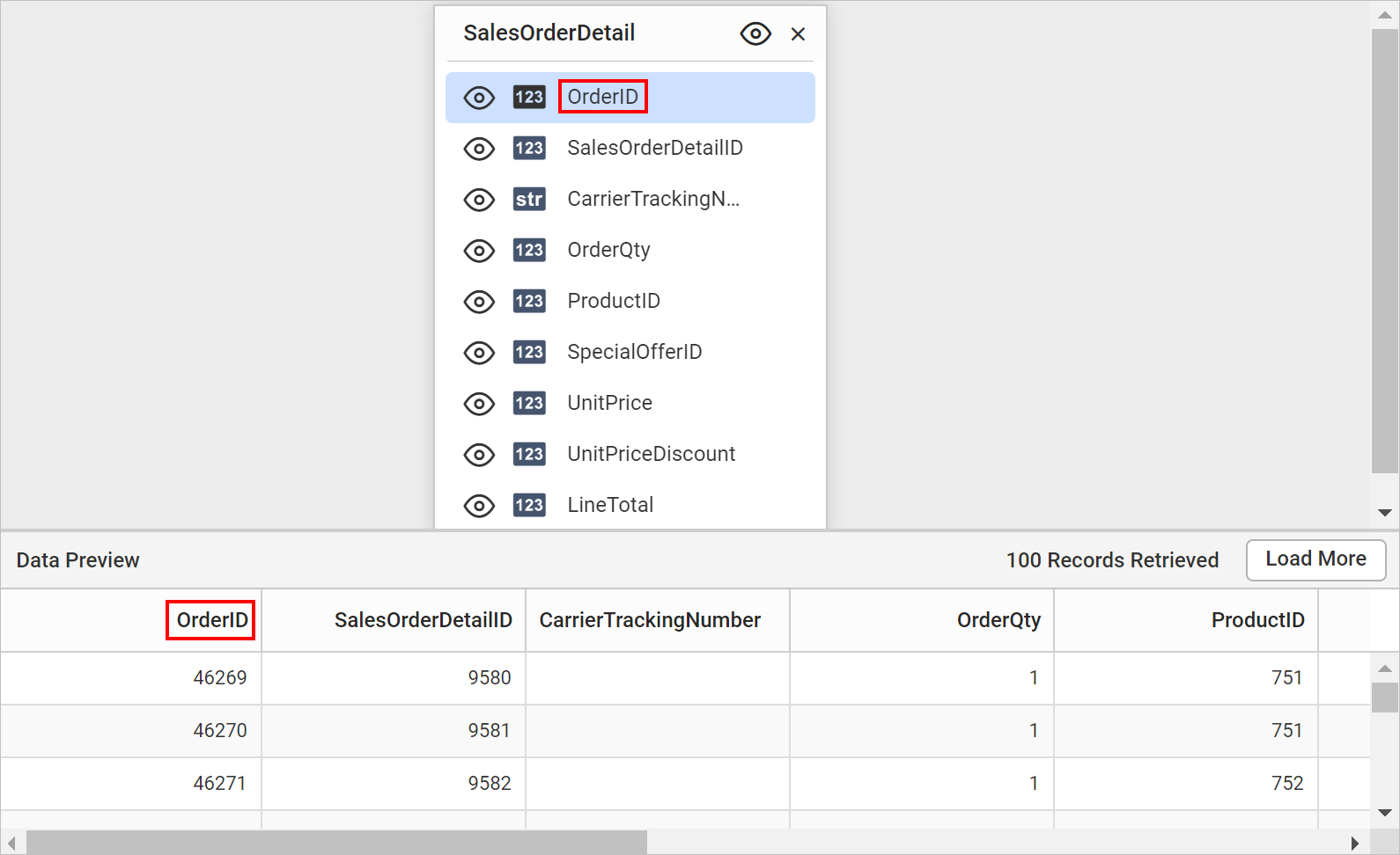 Data preview after rename action