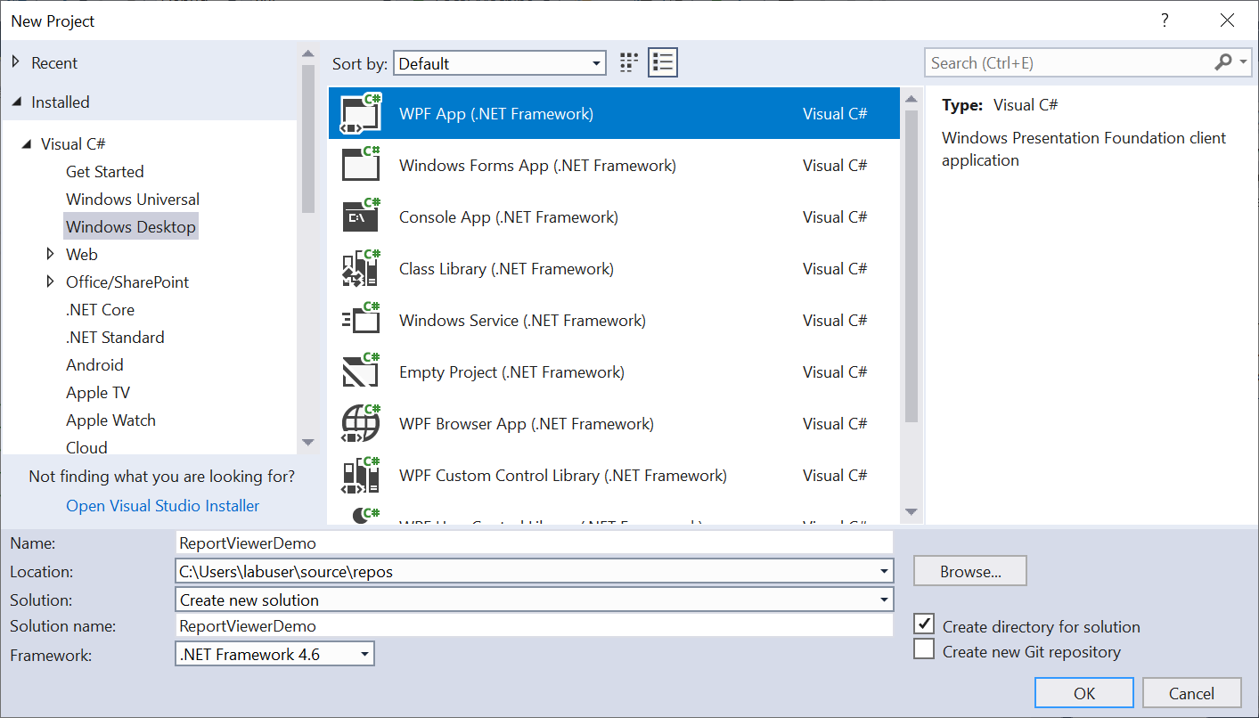 WPF application project template