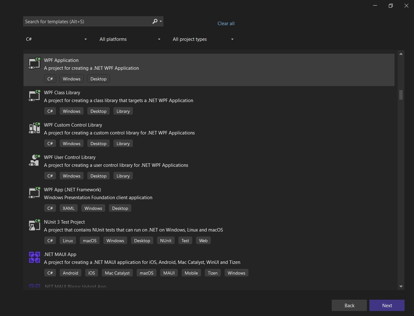 WPF application project template