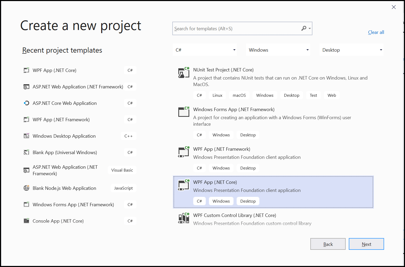 WPF application project template