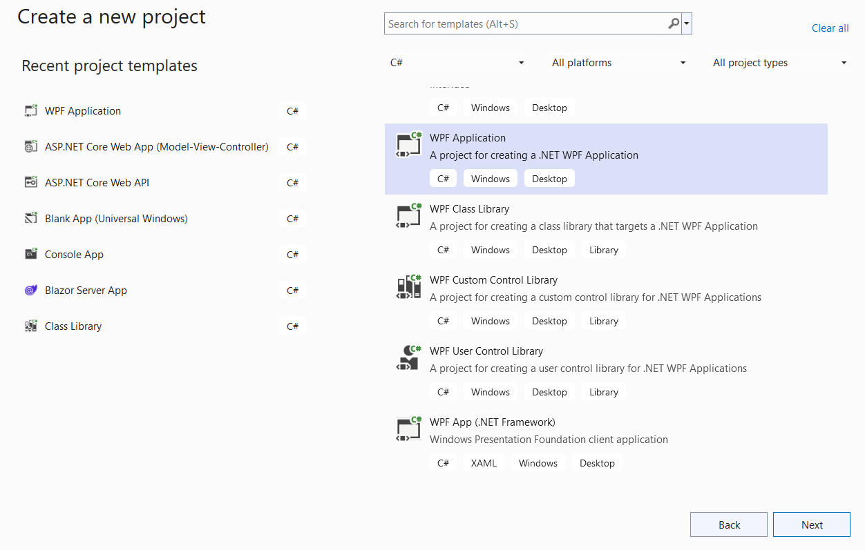 WPF application project template