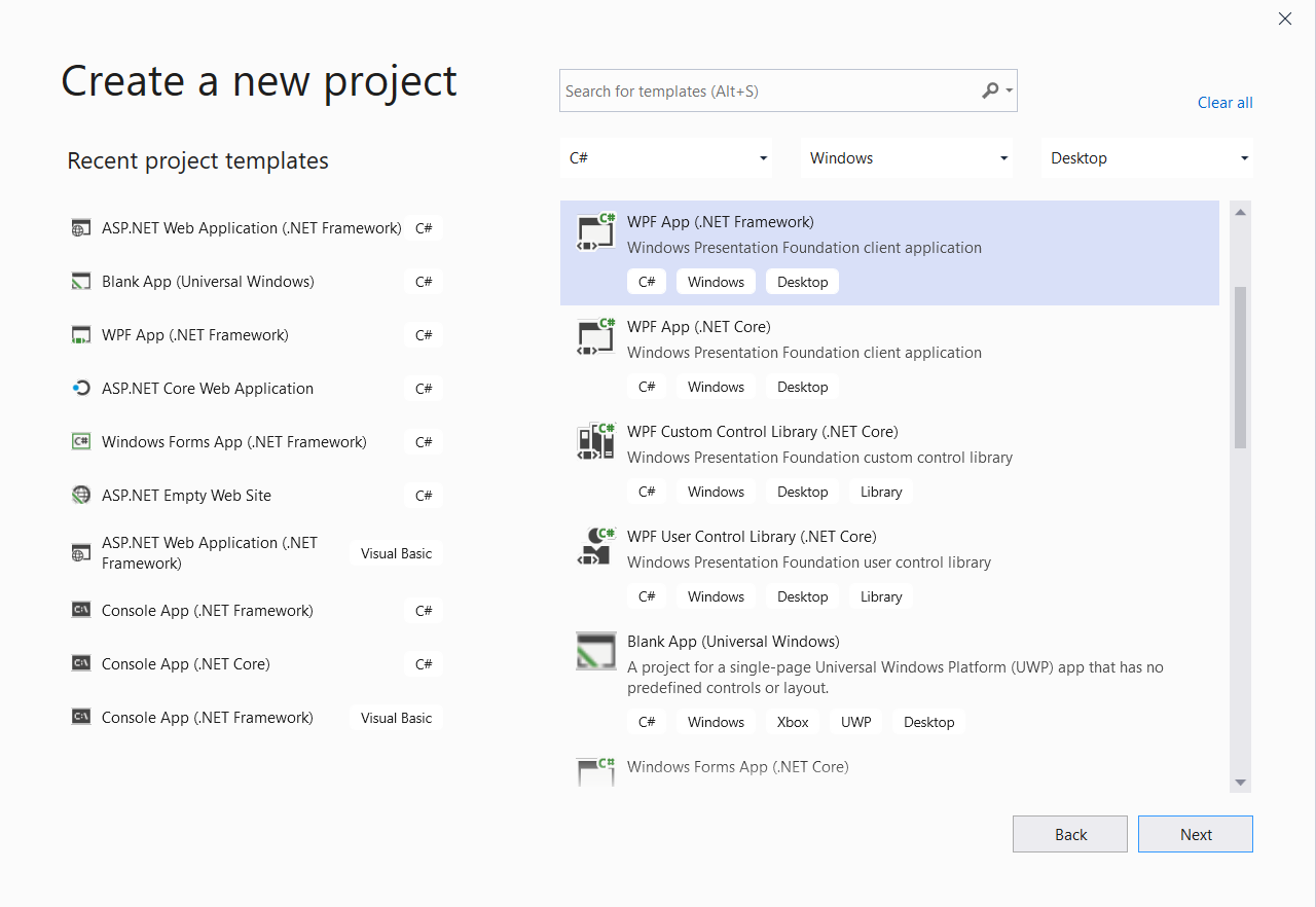 WPF application project template