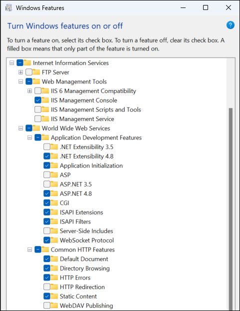 IIS Features Components