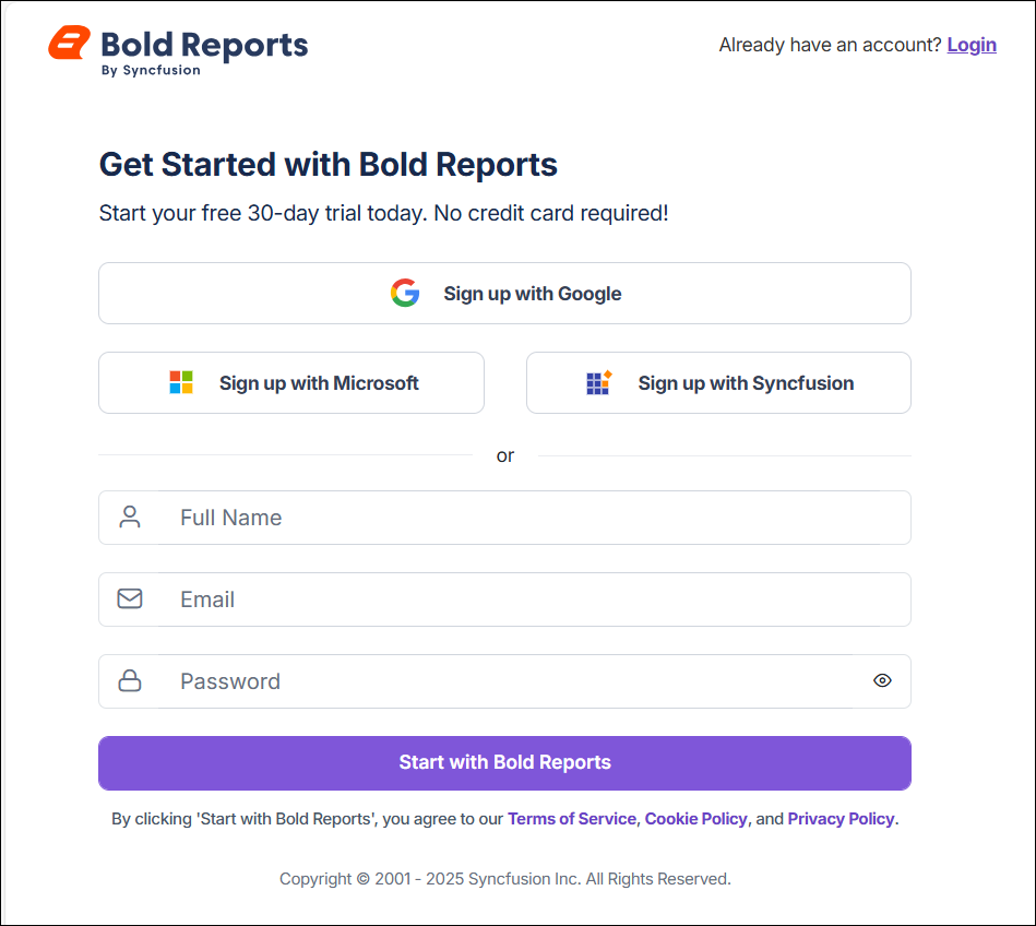 Bold Reports<sup>®</sup> sign in option