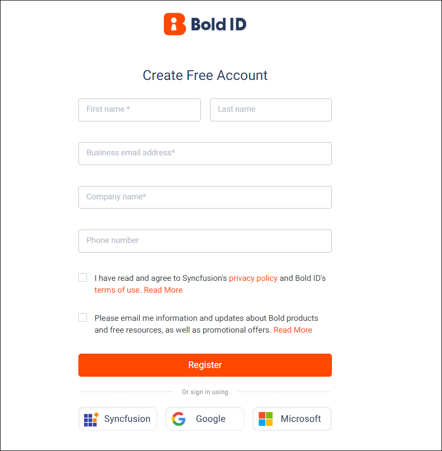 Bold Reports sign up option