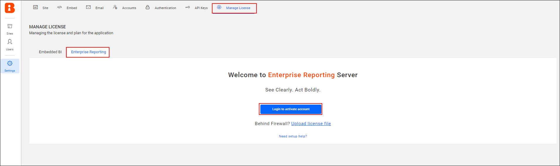 Activate Manage License Option