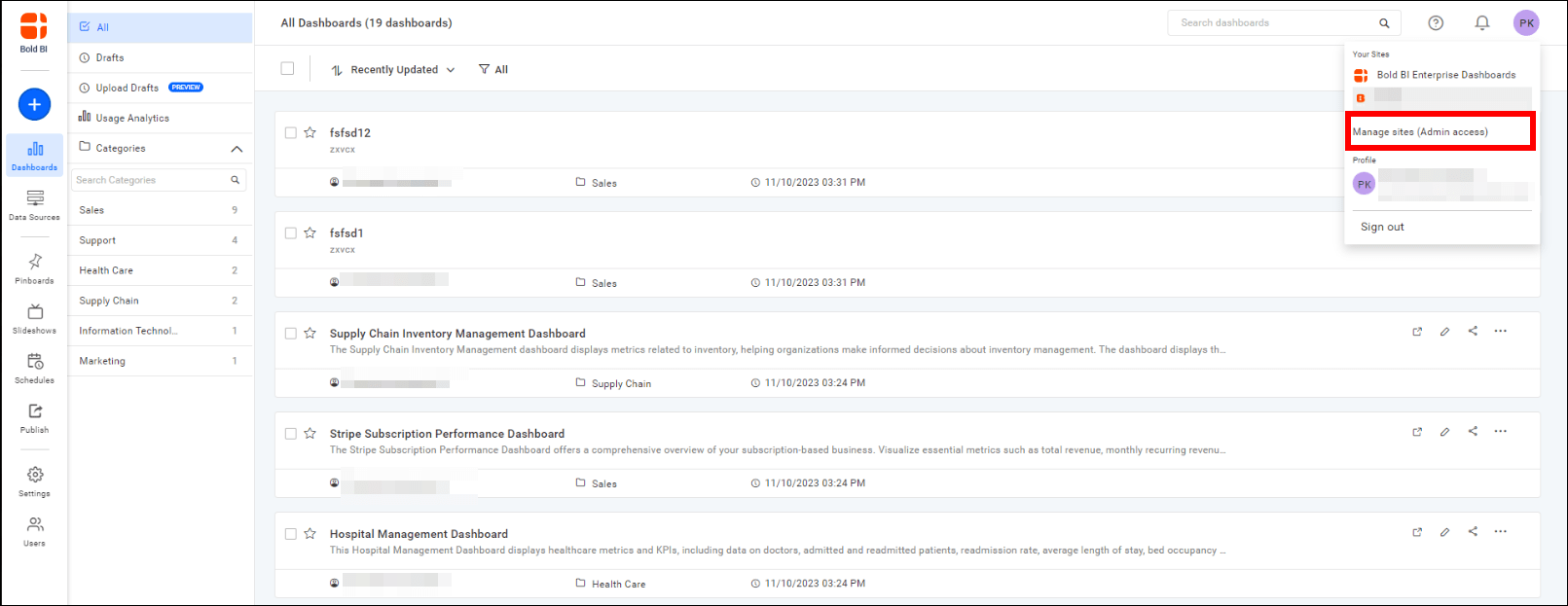 Manage Sites
