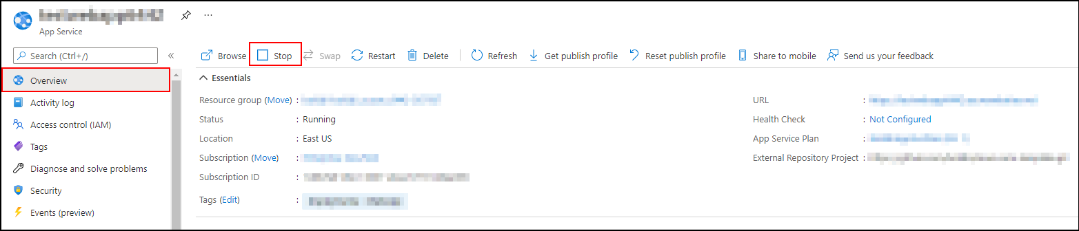 Stop Bold Reports<sup>®</sup> Azure App Service