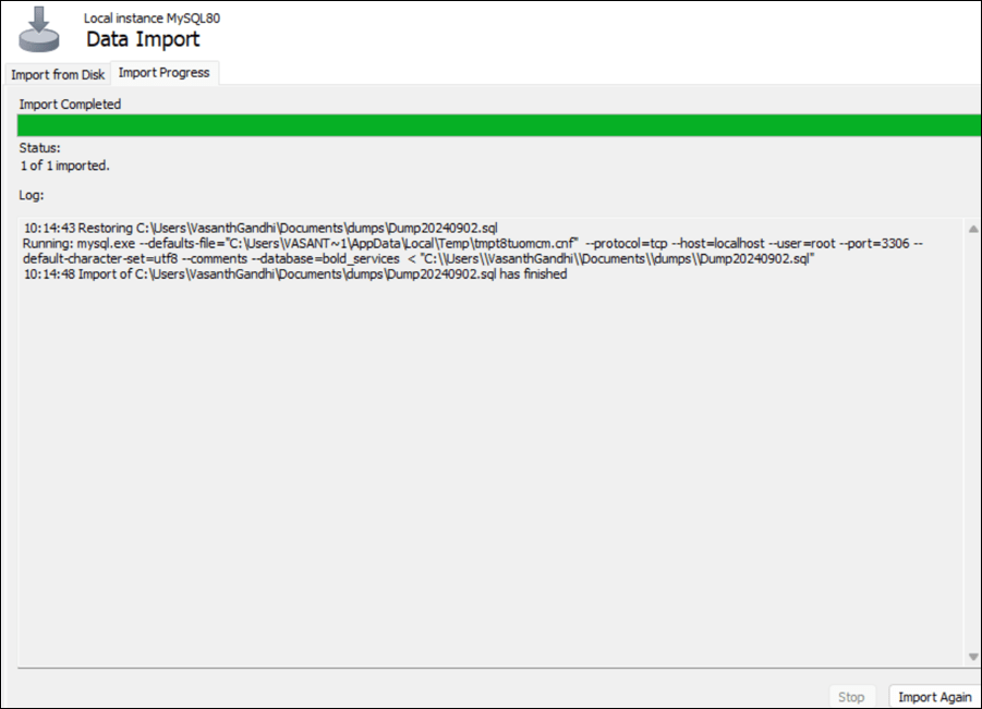 Click Start Import
