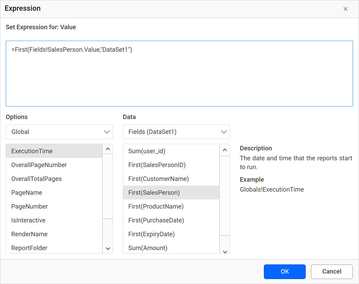 Enter expression to display sales person