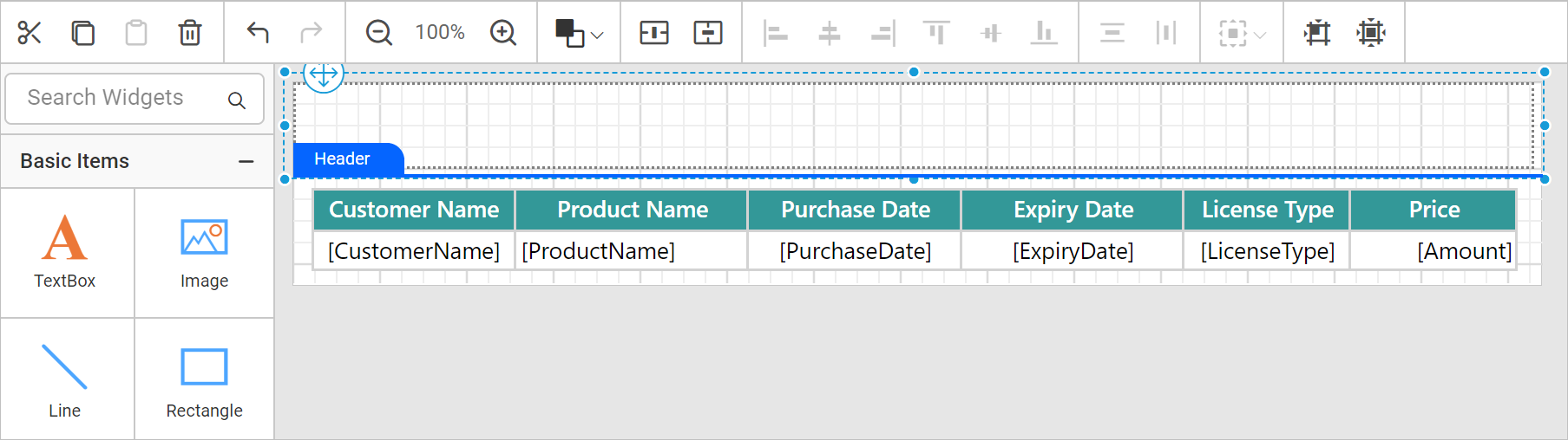 Adding textbox in header