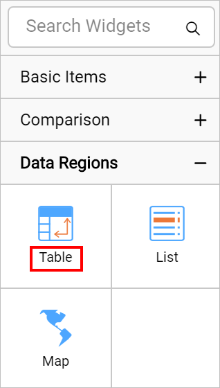Table report item in item panel