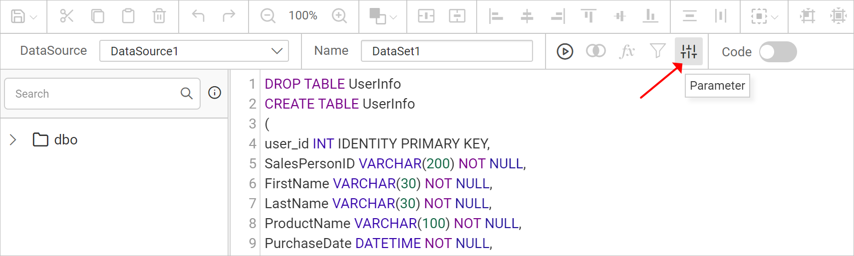 Report parameter option in toolbar