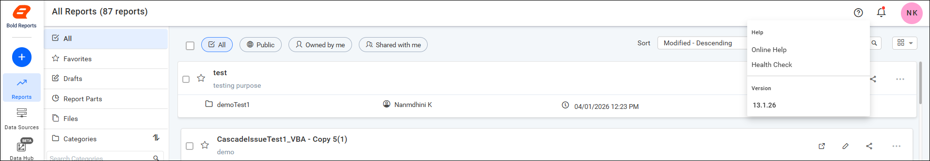 Health Check option for admin users