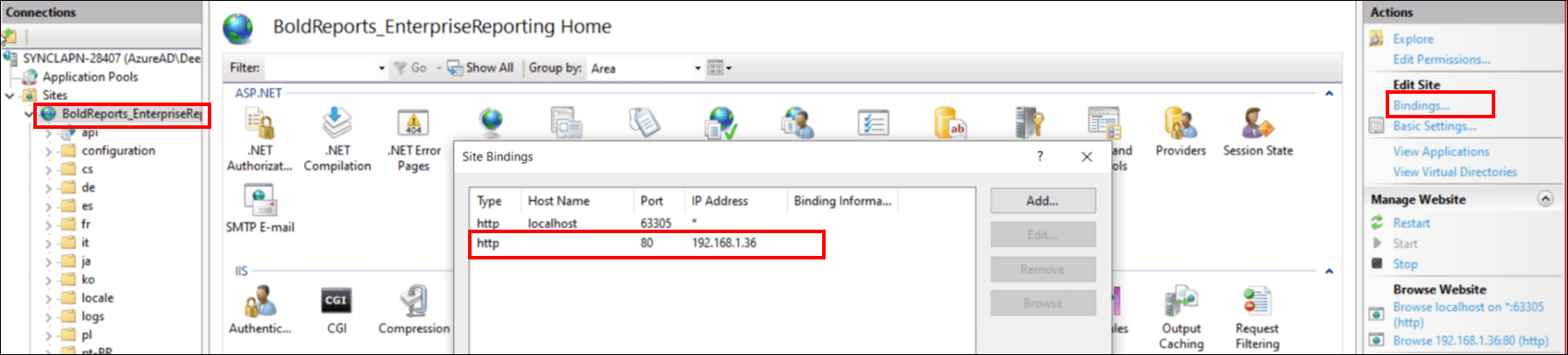 IIS binding