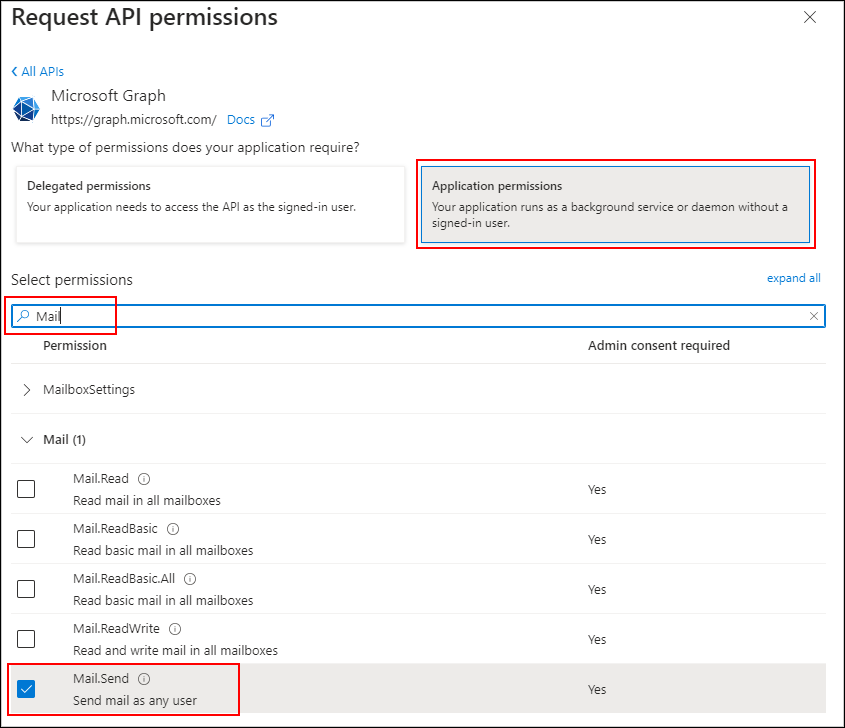 Mail send API permission