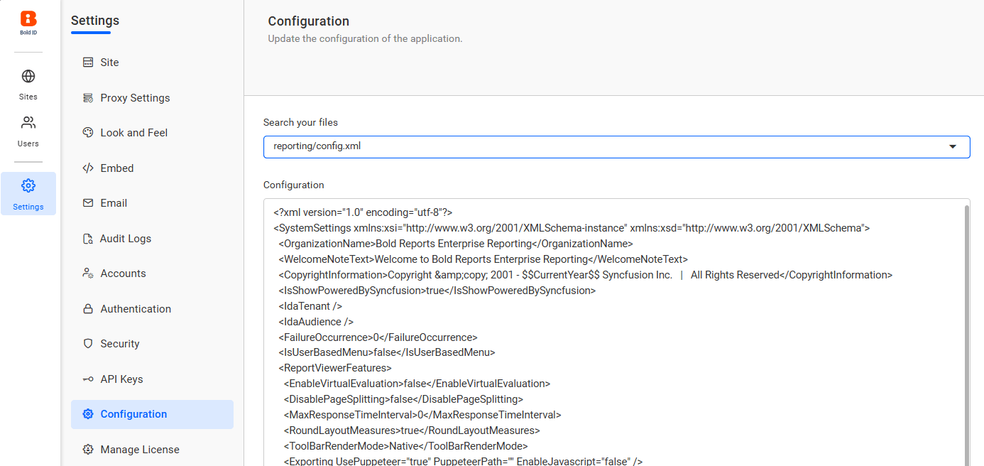 Reporting config file