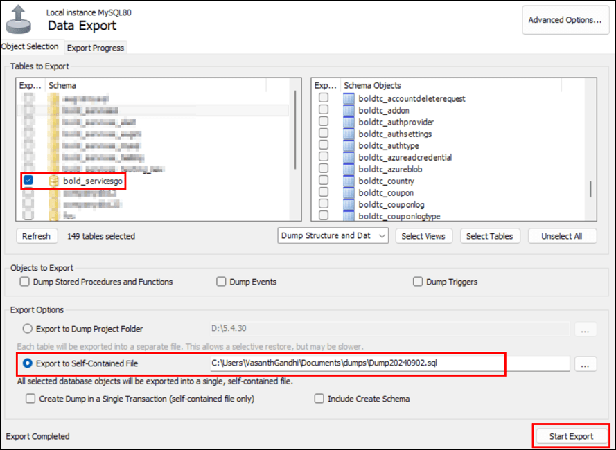 Select Export Option