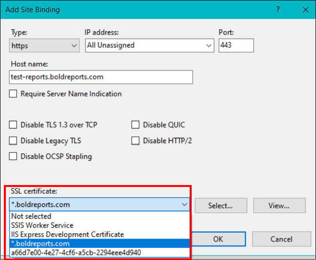 Select SSL Certificate