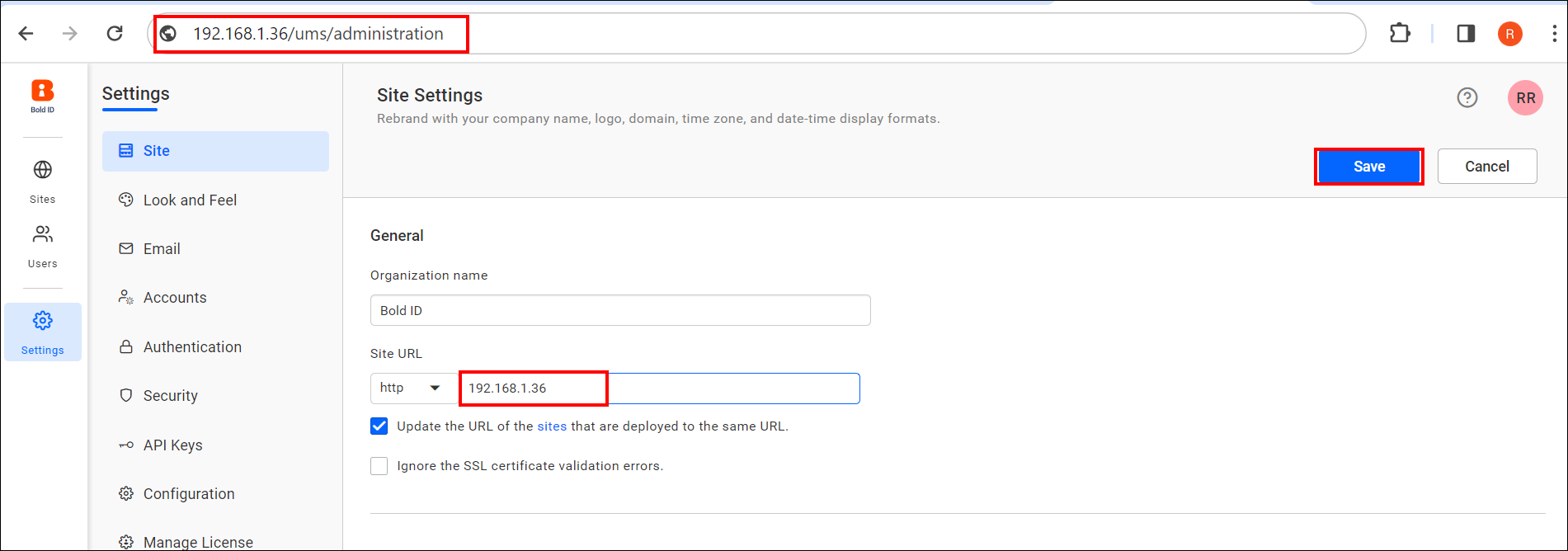 UMS Settings Page