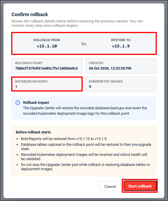 Confirm Rollback