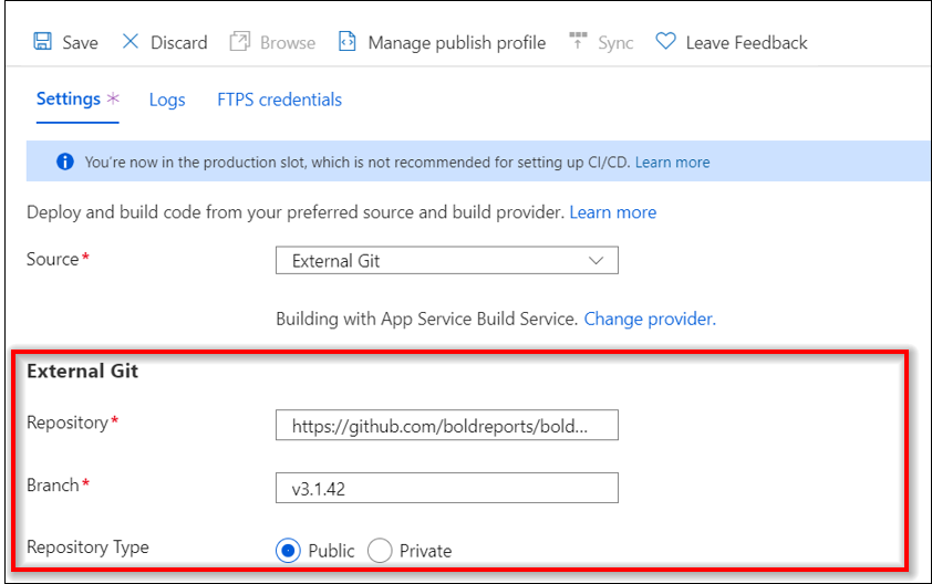 Deployment option for External repository