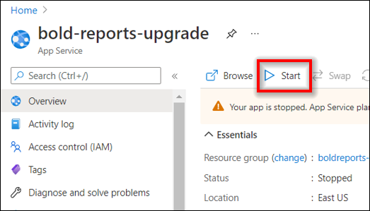 Start Bold Reports Azure App Service